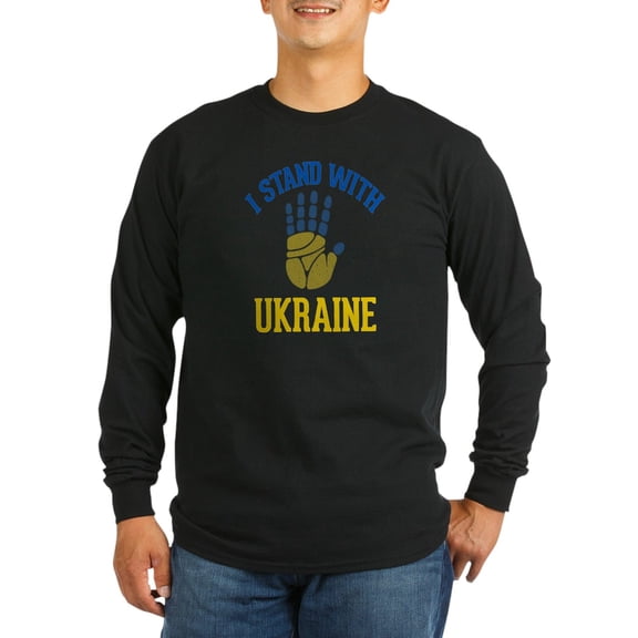 CafePress - I Stand With Ukraine Support U Long Sleeve T Shirt - Long Sleeve Dark T-Shirt