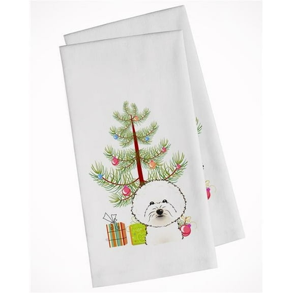Christmas Tree & Bichon Frise White Kitchen Towel - Set of 2