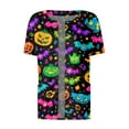thumbnail image 4 of MLQIDK Womens Halloween Scrub Jacket Short Sleeve Pumpkin Ghost Bat Printed Scrub Top Button up Clearance Plus Size Scrubs Sets Nursing Working Uniforms Green S, 4 of 5
