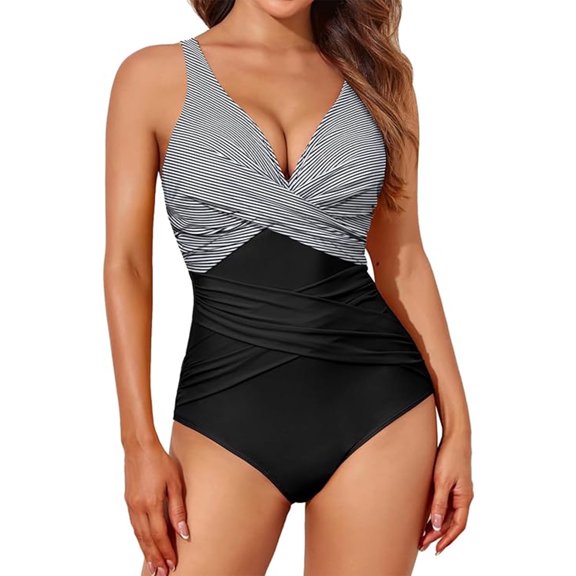 MecTo Swimsuit for Women One Piece Tummy Control Bathing Suit for Women, Retro Ruched Push up Bra Swim Suit