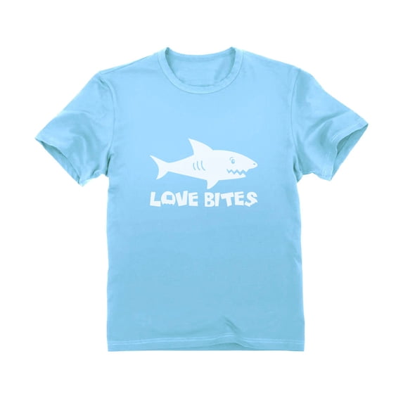 Tstars Boys Unisex Valentine's Day Shirts for Kids Love Love Bites Funny Humor Shark Valentine's Day Gift Idea for Boy Youth Kids Birthday Party Gift T Shirt