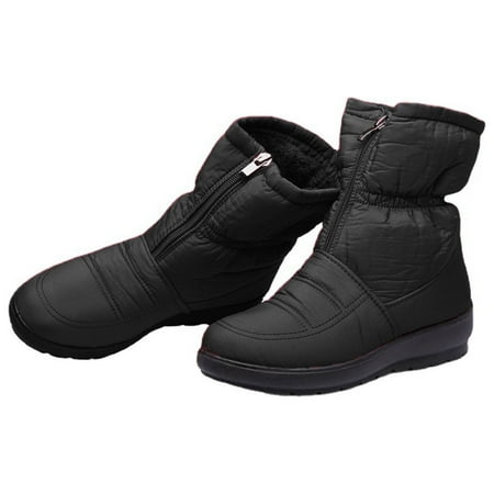Sexlip Women s Plus Size Winter Snow Boots Warm Plush Lined Waterproof Ankle Boots Zipper Closure Non-Slip Shoes Outdoor Walking Casual Plush Shoes Black 37