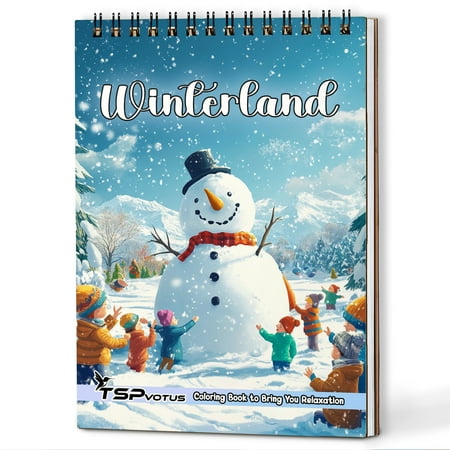 TSPVOTUS Winterland Spiral Bound Adult Coloring Book A5 Wooden Cover 30 Magical Coloring Pages of Christmas Adventure for Stress Relief and Relaxation