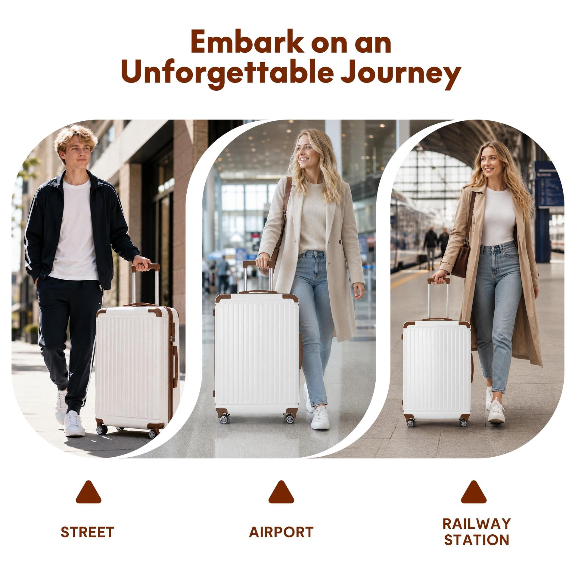 3-Piece ABS Hardshell Luggage Set - Lightweight Durable Suitcases with 4 Silent Spinner Wheels, TSA Lock & Scratch-Resistant Surface, 20"/24"/28", White