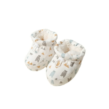 

Daeful Newborn Toddler Winter Bootie Drawstring Ankle Boot Cotton Lining Crib Shoes Non-slip Warm Sock Shoe Home Booties White 5C