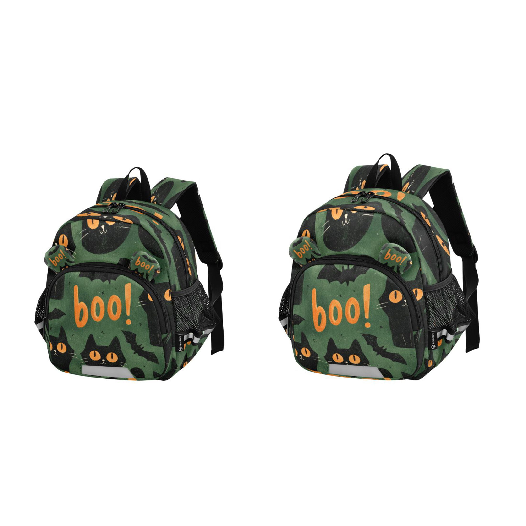 RMDQTR Adorable Ear-Print Backpack with Reflective Strip and Anti-Lost Leash Adjustable Shoulder Straps Mini Travel Backpack Black Cats with Orange Eyes