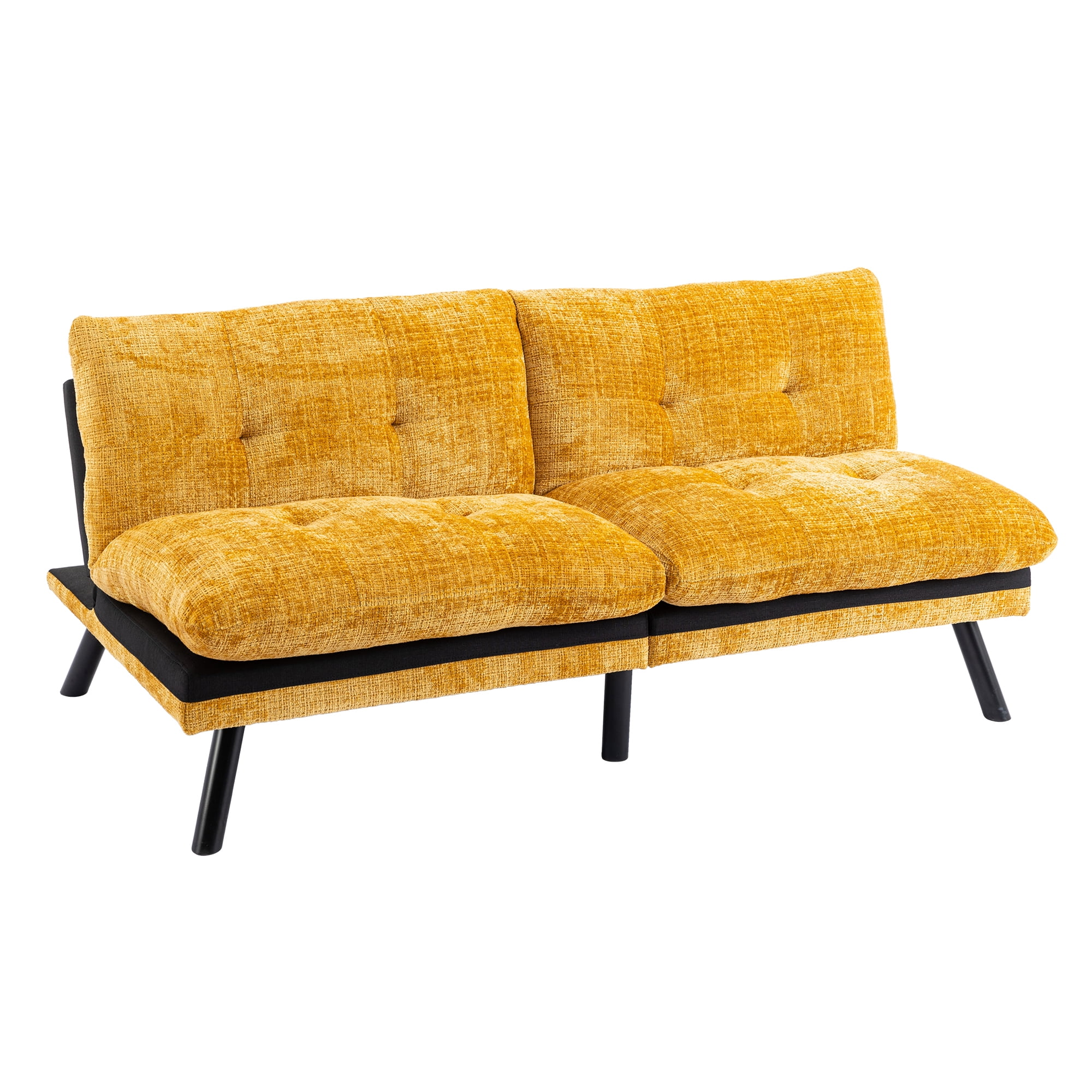 Kadyn Convertible Sofa Bed, Loveseat Futon Bed with Metal Legs, Adjustable Lounge Couch for Compact Living Space Chenille, Yellow Kadyn Convertible Sofa Bed, Loveseat Futon Bed with Metal Legs, Adjustable Lounge Couch for Compact Living Space Chenille, Yellow