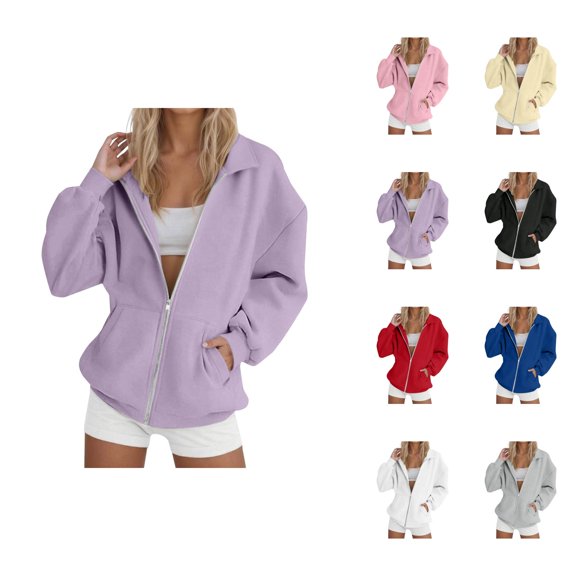 Cute Sweatshirts for Women Women's Solid Sweatshirt Women's Casual And Fashionable Solid Color Zipper Hoodless Sweatshirt