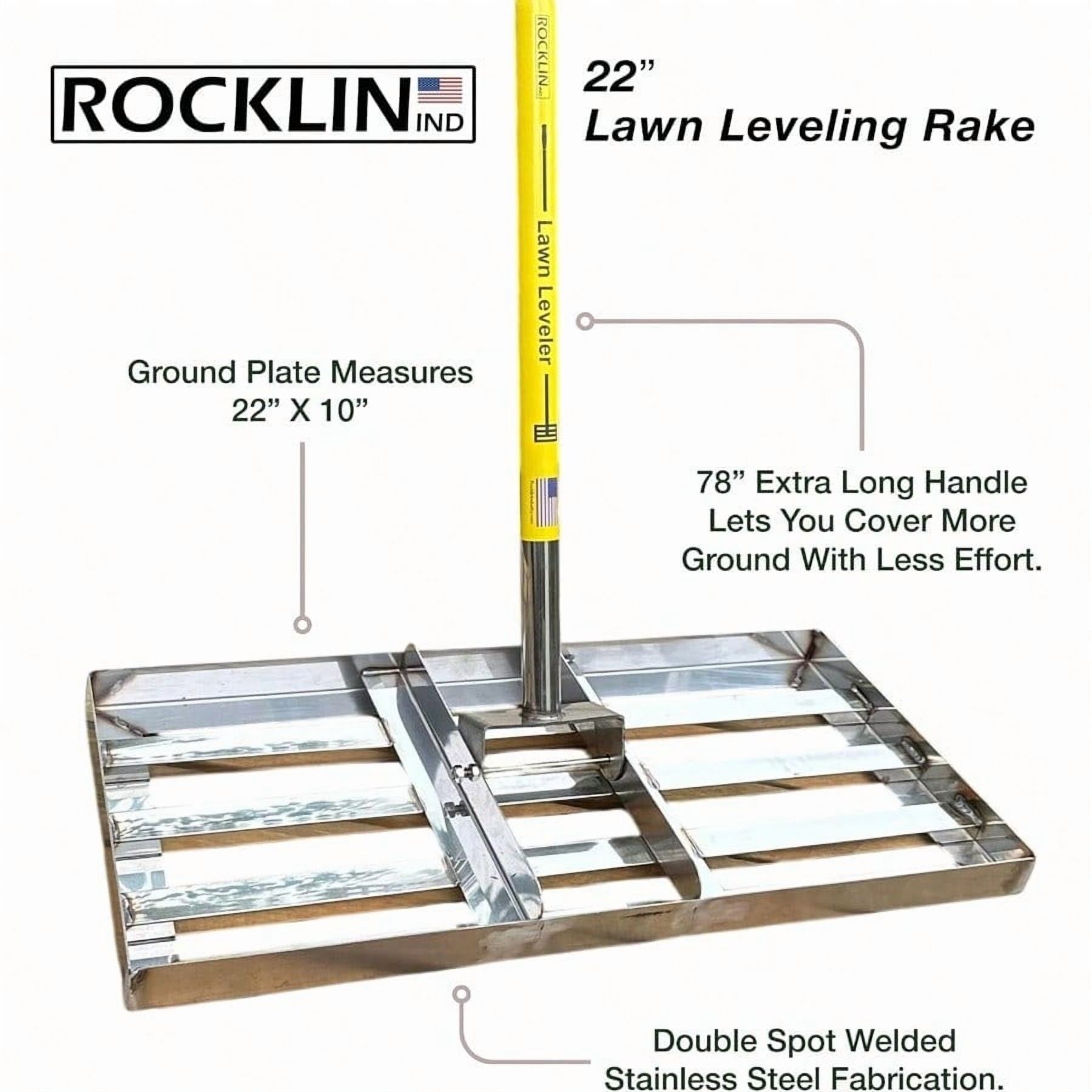 Rocklin Lawn Leveling Rake 22 x 10 Stainl Steel Levelawn Tool with 78 Handle Smooth Level Soil Sand or Grass Durable Leveling Tool for Lawn Yard and Garden