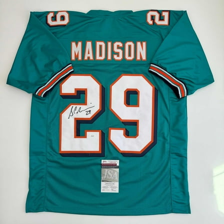 Autographed/Signed Sam Madison Miami Teal Football Jersey JSA COA
