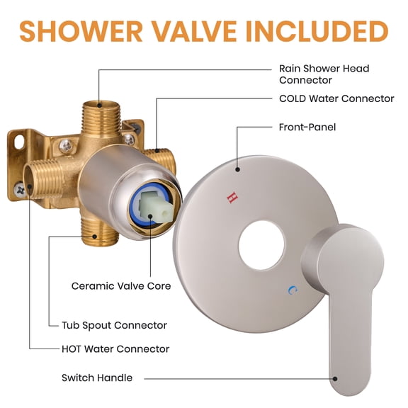 dokea Modern Brushed Nickel Shower Faucet Kit - Tub & Shower Trim - Round Shower Head (Valve Not Included)