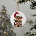 thumbnail image 3 of DistinctInk Hanging Ceramic Christmas Tree Ornament with Gold String - Great Gift/Present - 2 3/4 inch Diameter - Yorkshire Terrier Design, 3 of 4