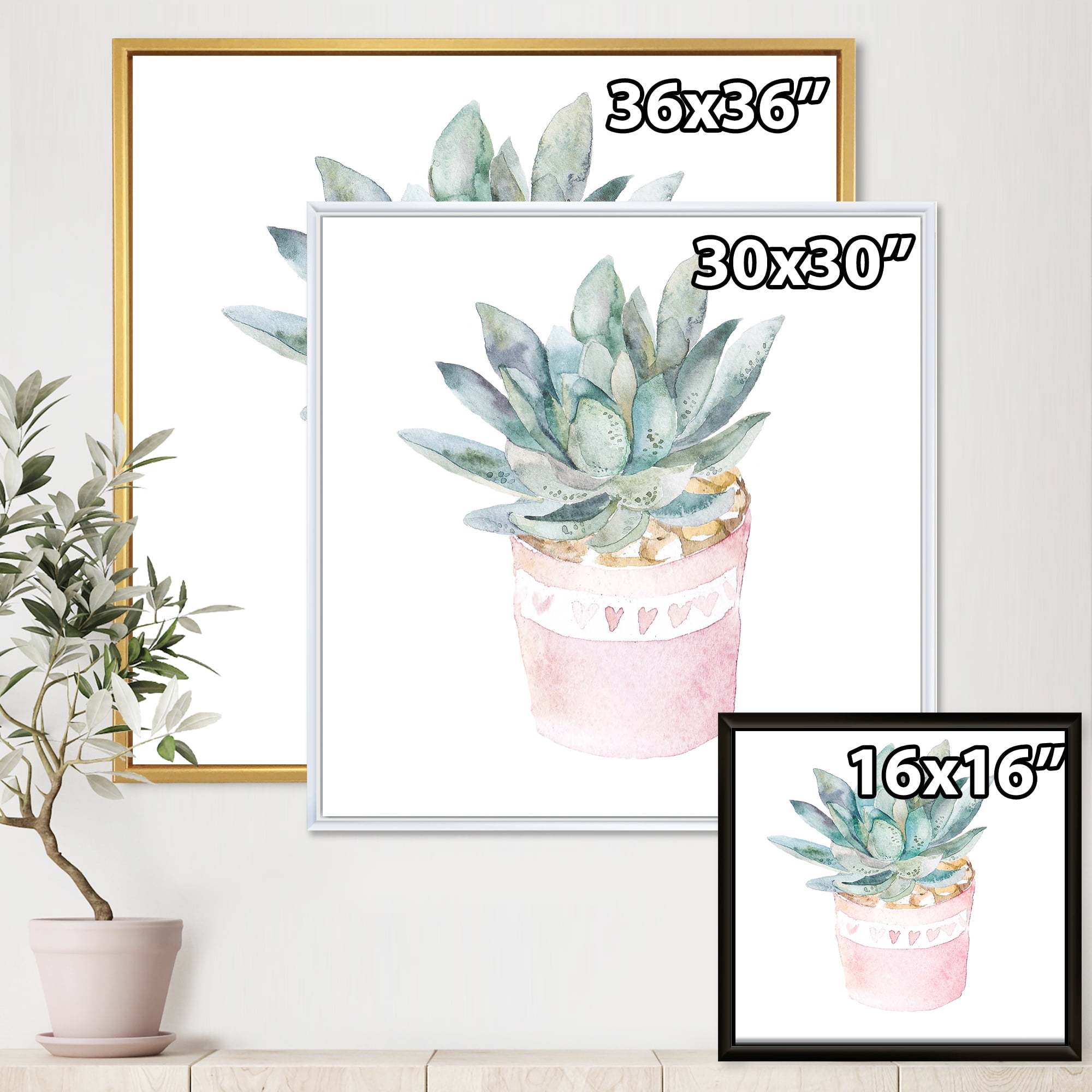 Designart 'Succulent and Cactus House Plants II' Farmhouse Framed Canvas Wall Art Print