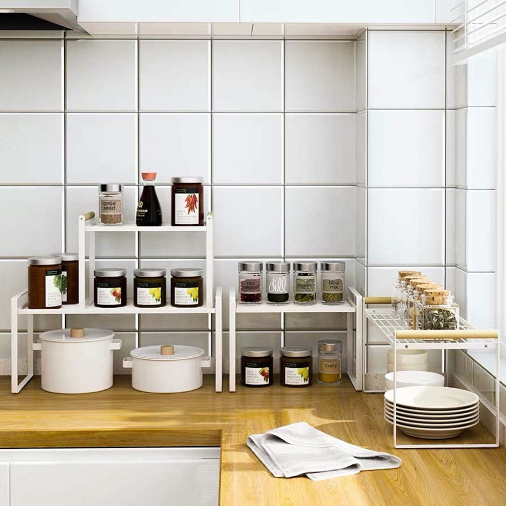 SUNFICON Metal Wire 2-Tier Countertop Storage Shelf, White photo 2