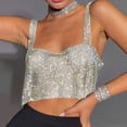 thumbnail image 2 of DHFJKG Women Sparkly Crop Tank Top Sexy Sequins Spaghetti Strap Camisole Summer Streetwear Night Out Club Party Clothes Square Neck Stylish Tops, 2 of 4
