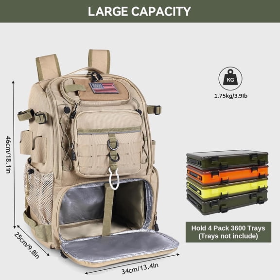 39L Fishing Tackle Backpack with Rod Holders & Cooler