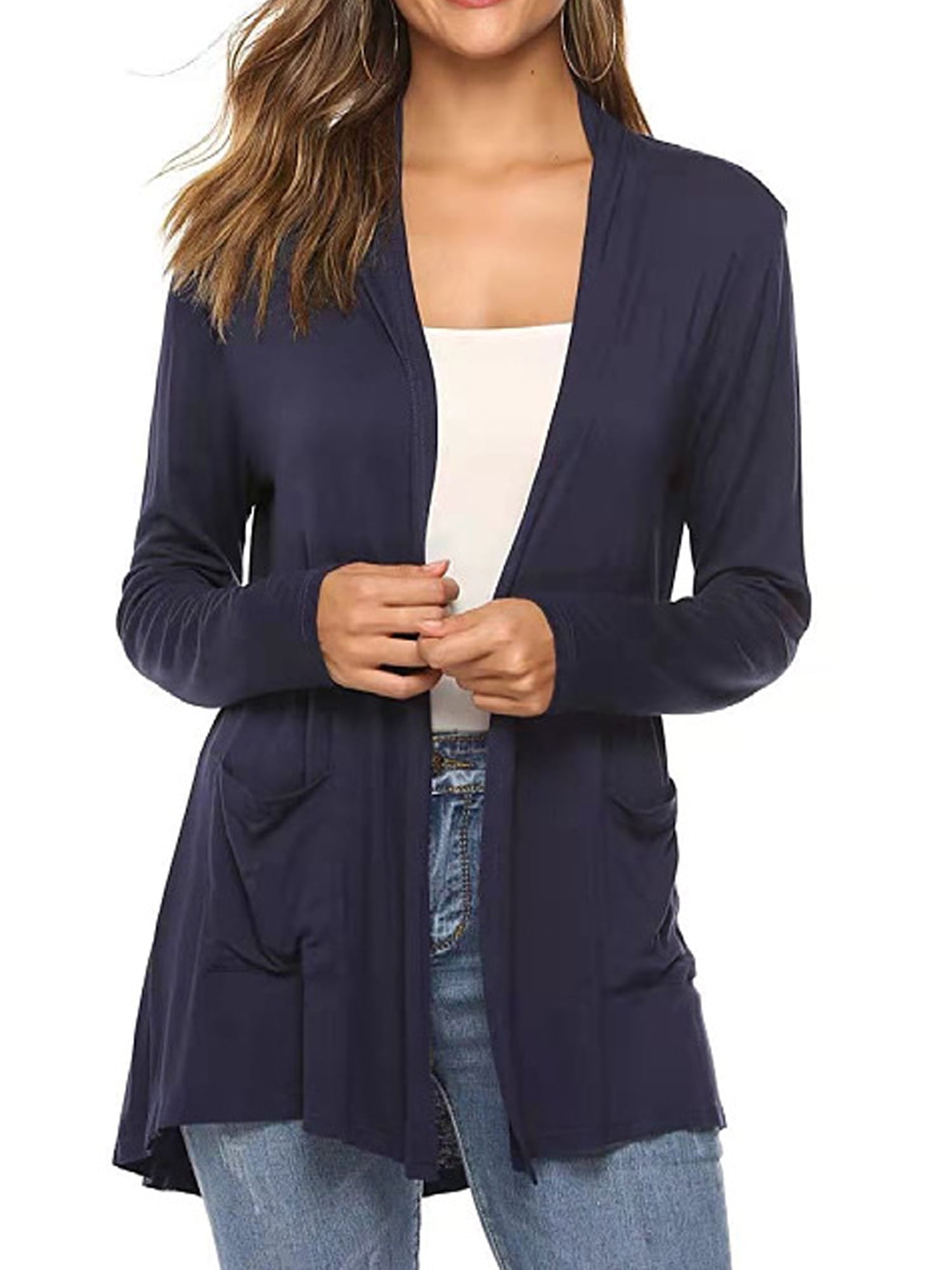 Women Long Sleeve Knit Cardigan Sweaters Casual Open Front Top with Pockets  Cotton Bolero Shrug Streetwear - Walmart.com