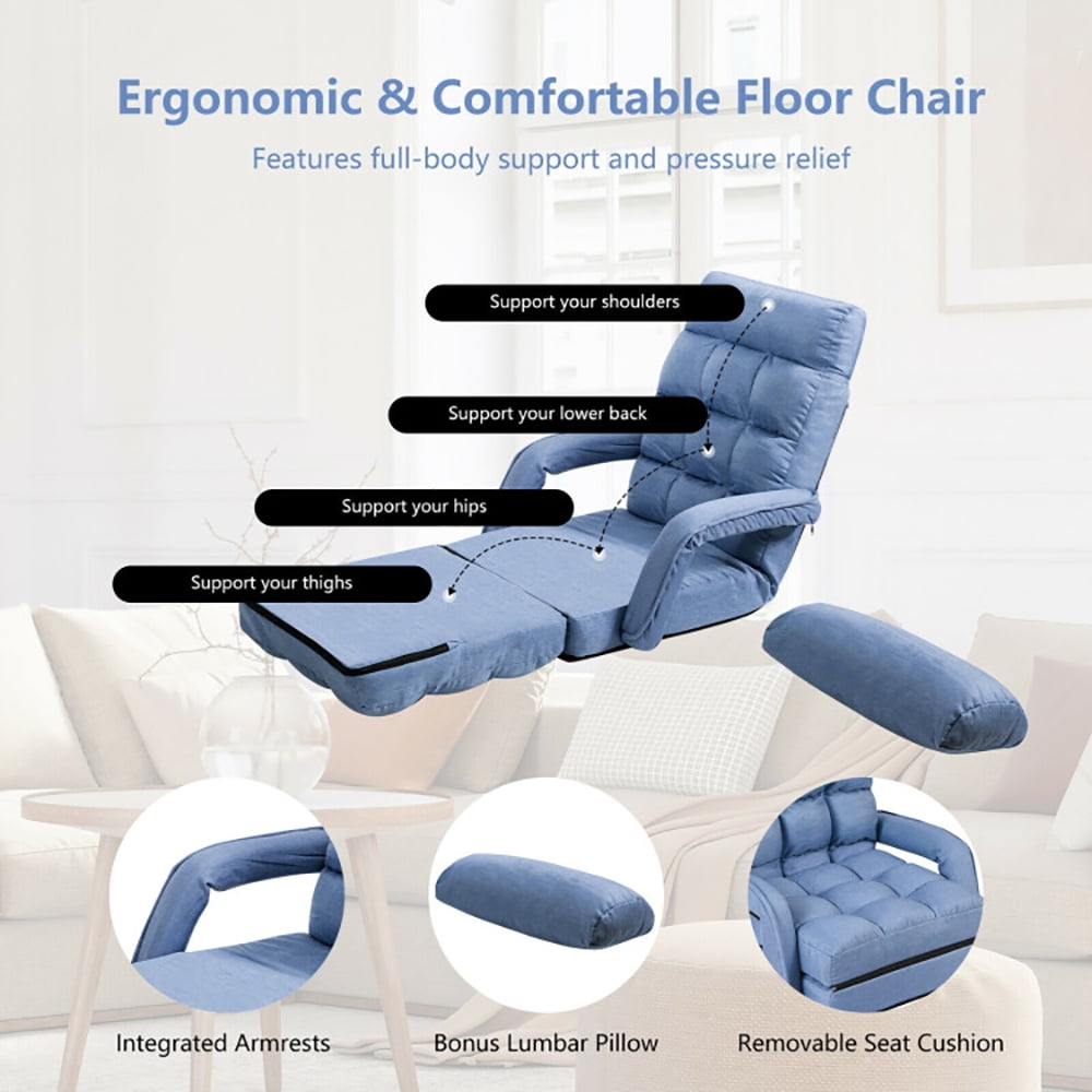 Finihen Folding Lazy Sofa Chair, Floor Chair, Folding Lazy Floor Chair Sofa with Armrests and Pillow, for Living Room, Bedroom, for Gaming, Reading, Blue Finihen Folding Lazy Sofa Chair, Floor Chair, Folding Lazy Floor Chair Sofa with Armrests and Pillow, for Living Room, Bedroom, for Gaming, Reading, Blue