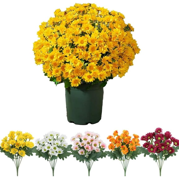 Funsdecor Mums,Funsdecor Artificial Mums, Mooddairy/Circulatik Artificial Outdoor Sunset  Flowers,UV Resistant, Waterproof, Windproof