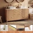 thumbnail image 6 of Concho 47'' Farmhouse Bathroom Vanity with Double Vessel Sink, Bathroom Sink Storage Cabinet with LED Light & Sliding Barn Door, Adjustable Shelf, 3 Drawers, Side Hooks, Rustic Brown, 6 of 8