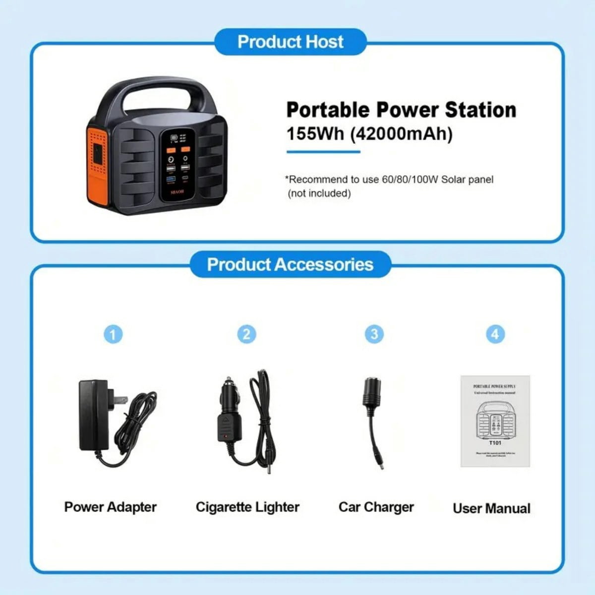 Portable Power Station Generator, Powerstation 42000mAh 220V/150W (Peak 200W) AC Outlet Camping Generators Power Bank for Outdoor, Hunting, Home, Emergency