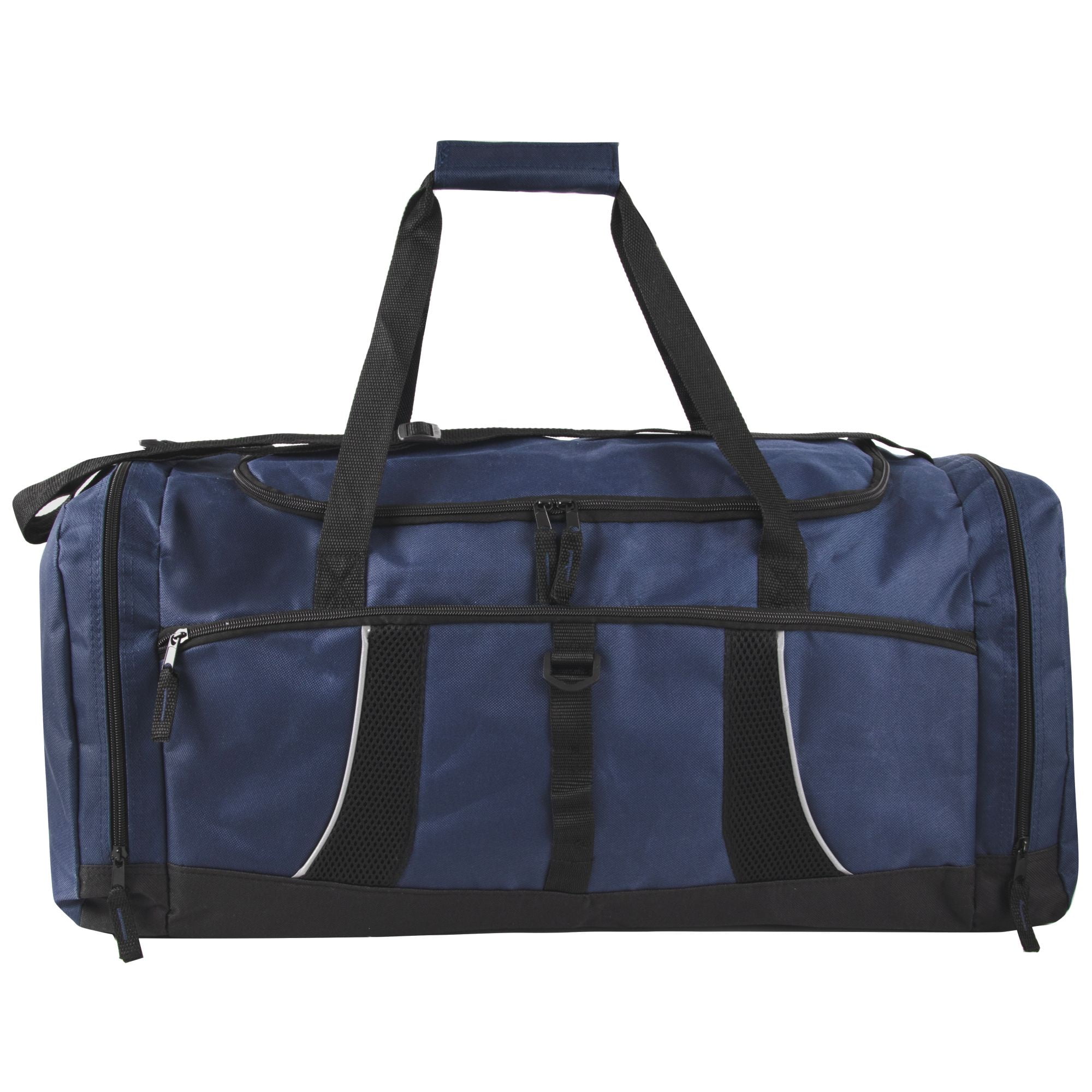 24 pack Extra Large 26 Inch 79 Liter Duffel Bags 48 Inch Shoulder Strap, Reflective Piping for Travel, Gym, Sports, Track, Field in Navy Blue