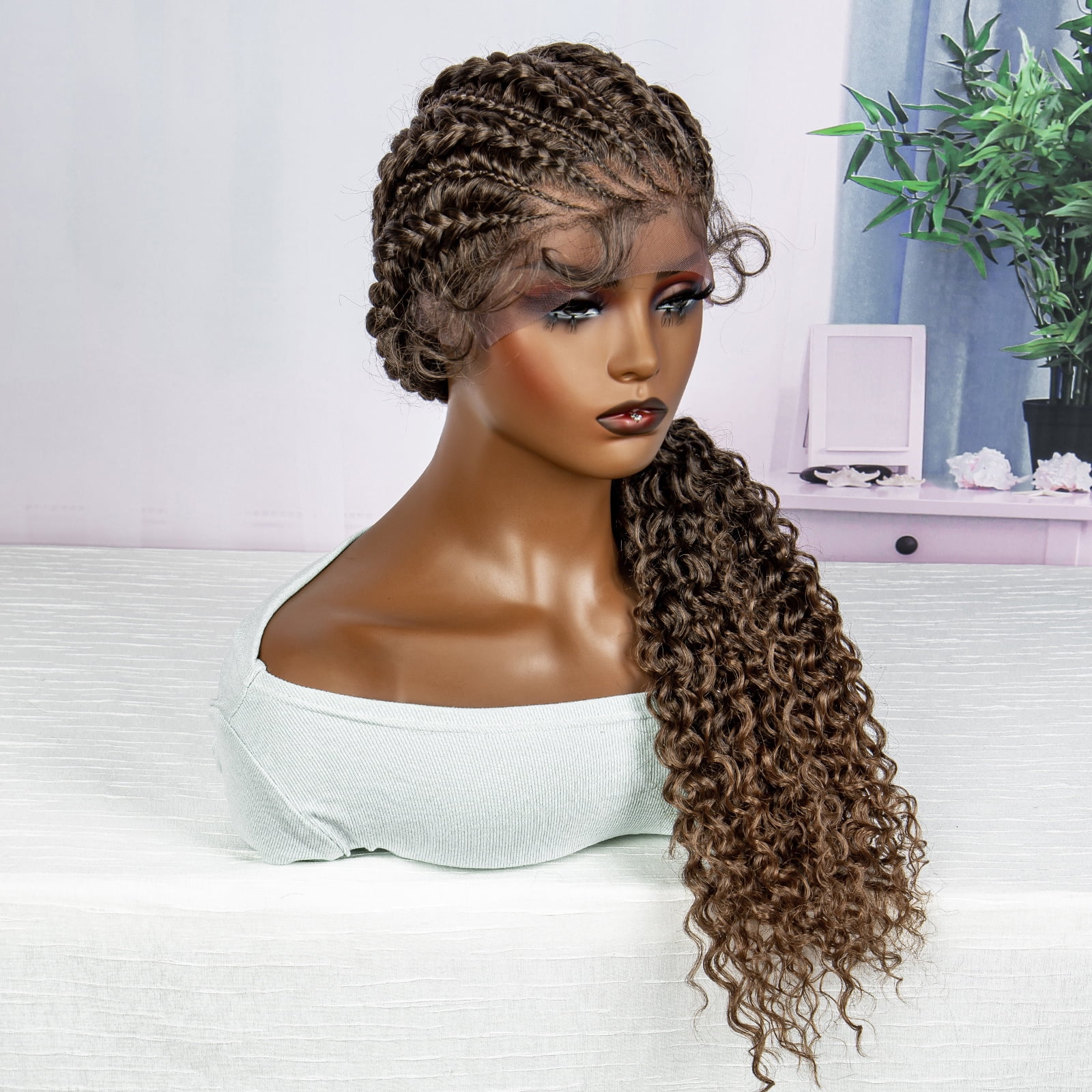 28 Inches Lace Frontal Synthetic Braided Wigs Lace Front Braided Ponytail Wig Natural Knotless with Baby Hair for Black Women Daily Use (1B/30 Color)