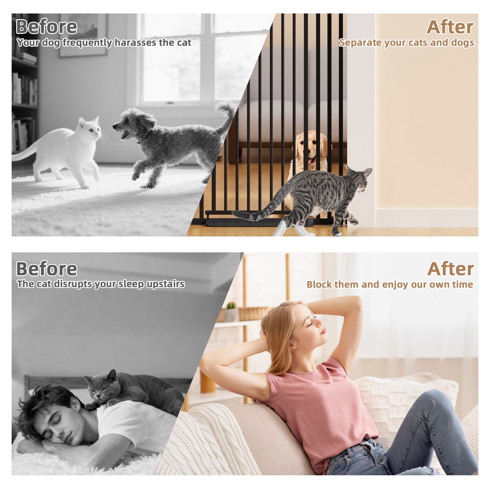 YUFU 47"-87" Extra Tall Pet Gate Metal Safety Gates 27.5"-31.5" Adjustable Width Adjustable Height For Cats Pressure Mounted