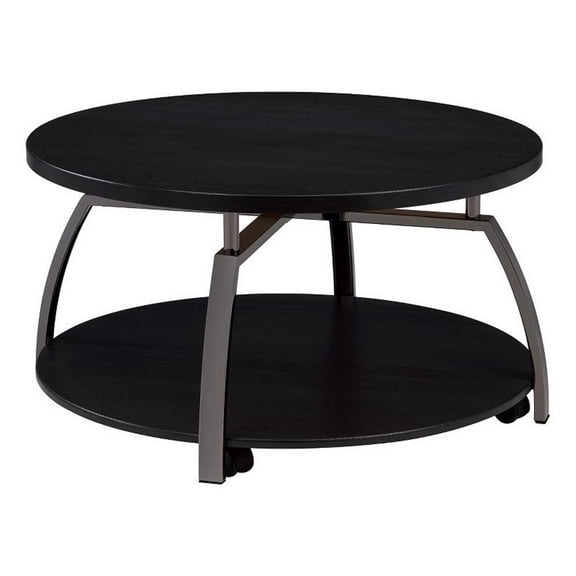 Coaster Company Modern Metal and Wood 2 Tier Round Coffee Table, Black/Nickel