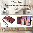 thumbnail image 4 of Wallet Case for Apple iPhone 12 Pro Max Women Men, Durable PU Leather Magnetic Flip Lanyard Strap Wristlet Zipper Card Holder Kickstand Wallet Phone Case Cover Full Body Protection, Red, 4 of 10