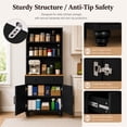 thumbnail image 4 of SESSLIFE Pantry Cabinet, 63" H Kitchen Pantry Storage Cabinet with 3 Open Shelves, Drawer & Adjustable Bottom Storage, Wood Kitchen Pantry Cabinet for Dining Room Living Room, Black, 4 of 9