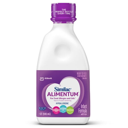 Similac Alimentum Hypoallergenic Infant Formula for Food Allergies and Colic, Baby Formula, Ready to Feed, 1 qt