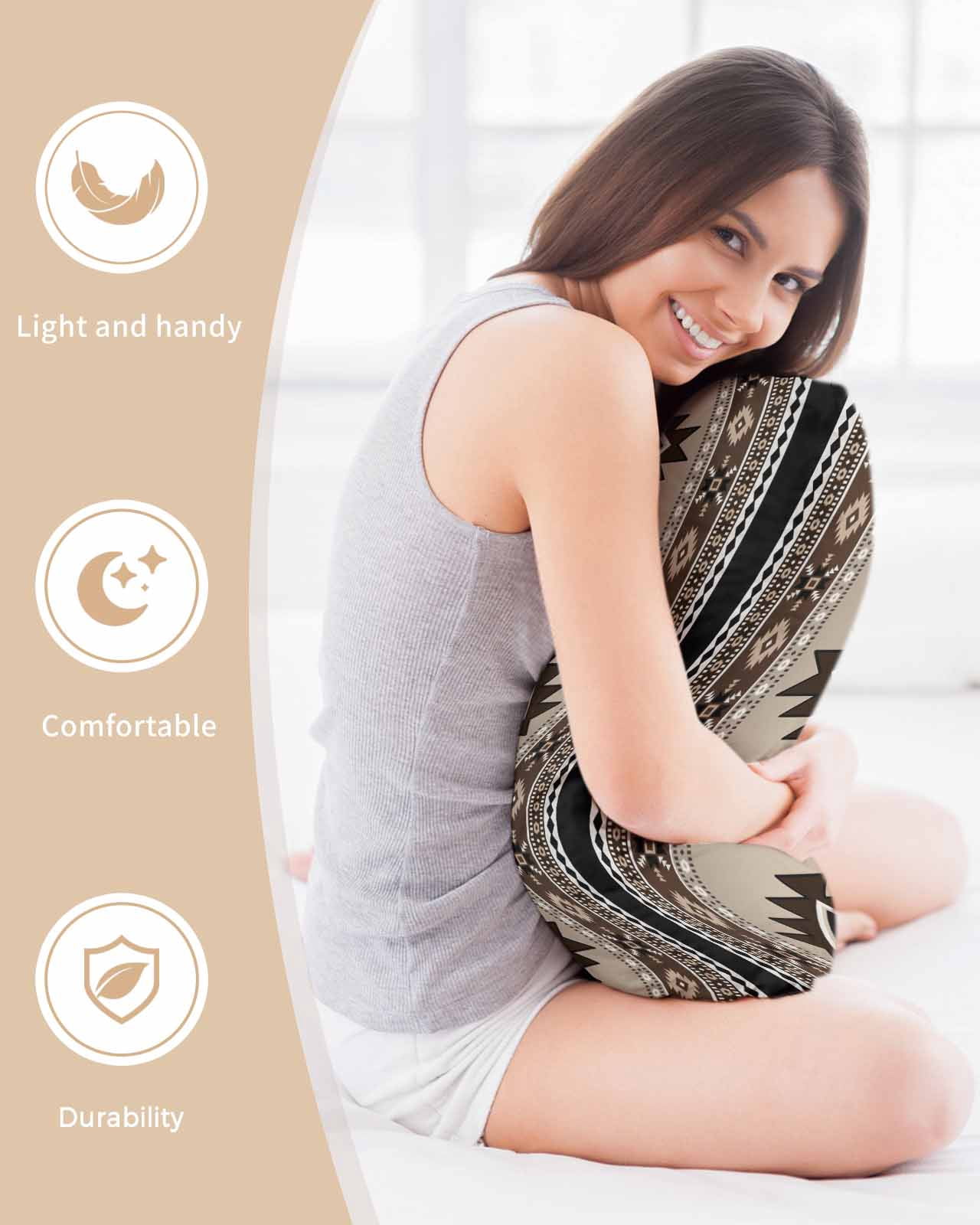 Brown Aztec Pillow Cases King Size Set of 2, Smooth Satin Pillowcase for Hair and Skin, Boho Southwest Ethnic Neutral Motifs Decorative Cooling Bed Pillow Covers with Zipper, 20x36 Inches