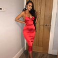 thumbnail image 3 of Women Neon Satin Sexy Bodycon Elegant Backless Long Dress for Cocktail Party Clubwear Lace-up Strap Red S, 3 of 5