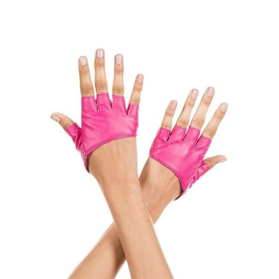 Short Faux Leather Fingerless Gloves, Hot Pink