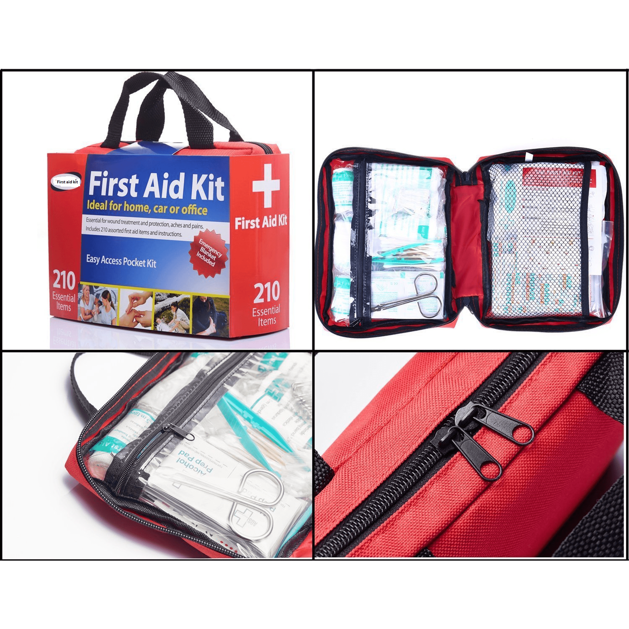 210 pieces First Aid Kit with Durable and Compact Canvas Bag for Home, Car, School, Office, Sports, Travel, Survival, Adventure, Marine, Outdoor Hiking and Camping