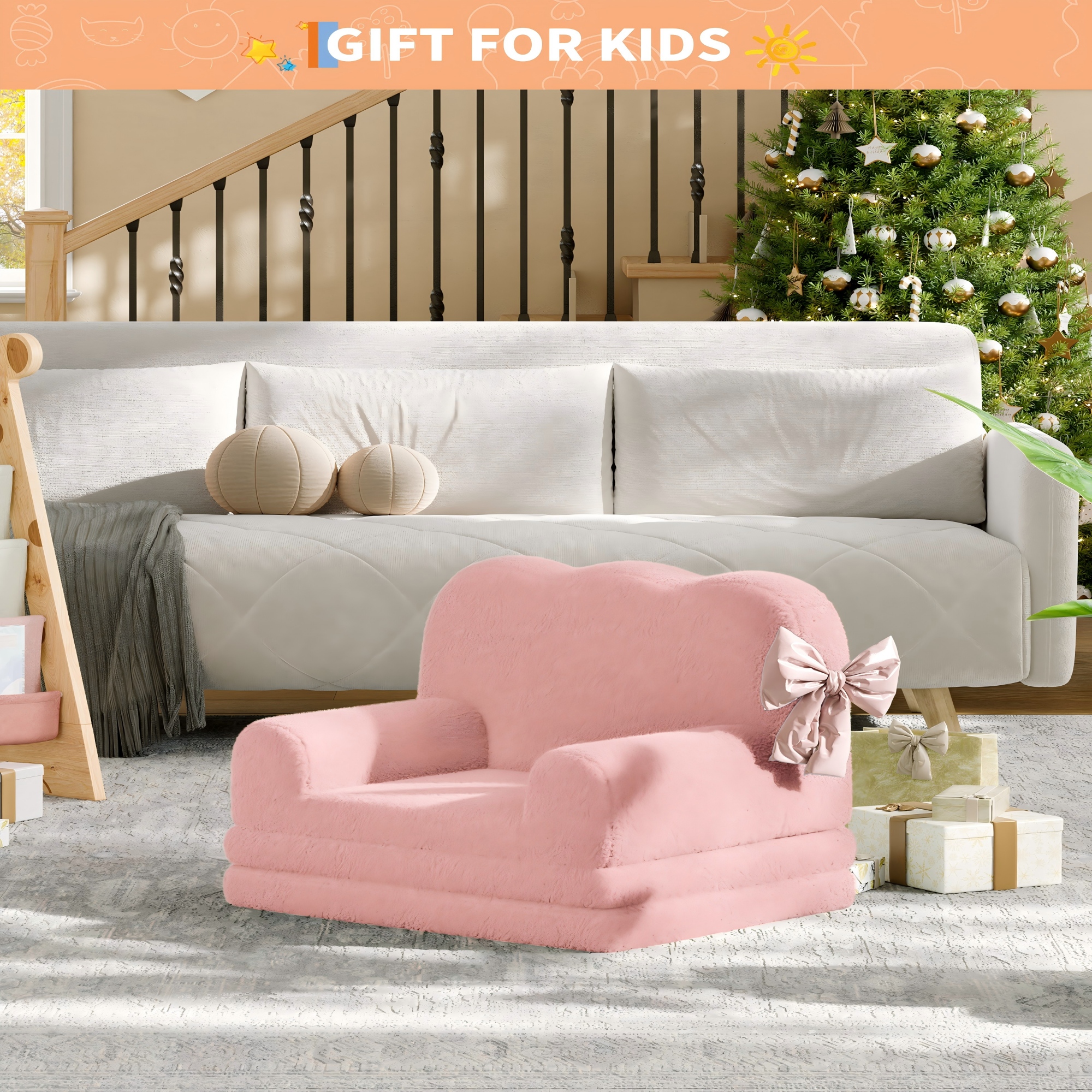 COZONY 2-in-1 Kids Couch, Convertible Toddler Sofa Chair, Fold-Out Teddy Fleece Lounger, Kid’s Sofa Bed
