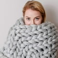 thumbnail image 3 of Ludlz Knit Blanket Chenille Throw 50 * 50 Winter Handmade Knitting Soft Warm Thick Yarn Knitted Blanket Home Bed Decor, 3 of 7