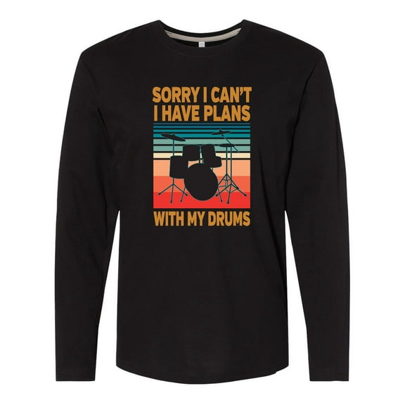 Inktastic Drummer Funny Retro Plans With My Drums Long Sleeve T-Shirt