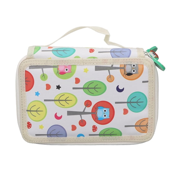 Xirurus Foldable Pencil Case, Large Capacity 72 Slots Organizer for Artists Students, PU Leather Art Supplies Case with Zipper, Cartoon Design White