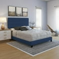 thumbnail image 3 of Skyline Decor Upholstered Faux Leather Tri-Panel Channel Headboard Platform Bed Frame, King, Blue, 3 of 5