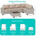 thumbnail image 5 of 6-Piece Outdoor Patio Furniture Set, PE Wicker Rattan Sectional Sofa Conversation Set with Tempered Glass Table & Thick Cushions - All-Weather Garden, Backyard Furniture,Beige, 5 of 8