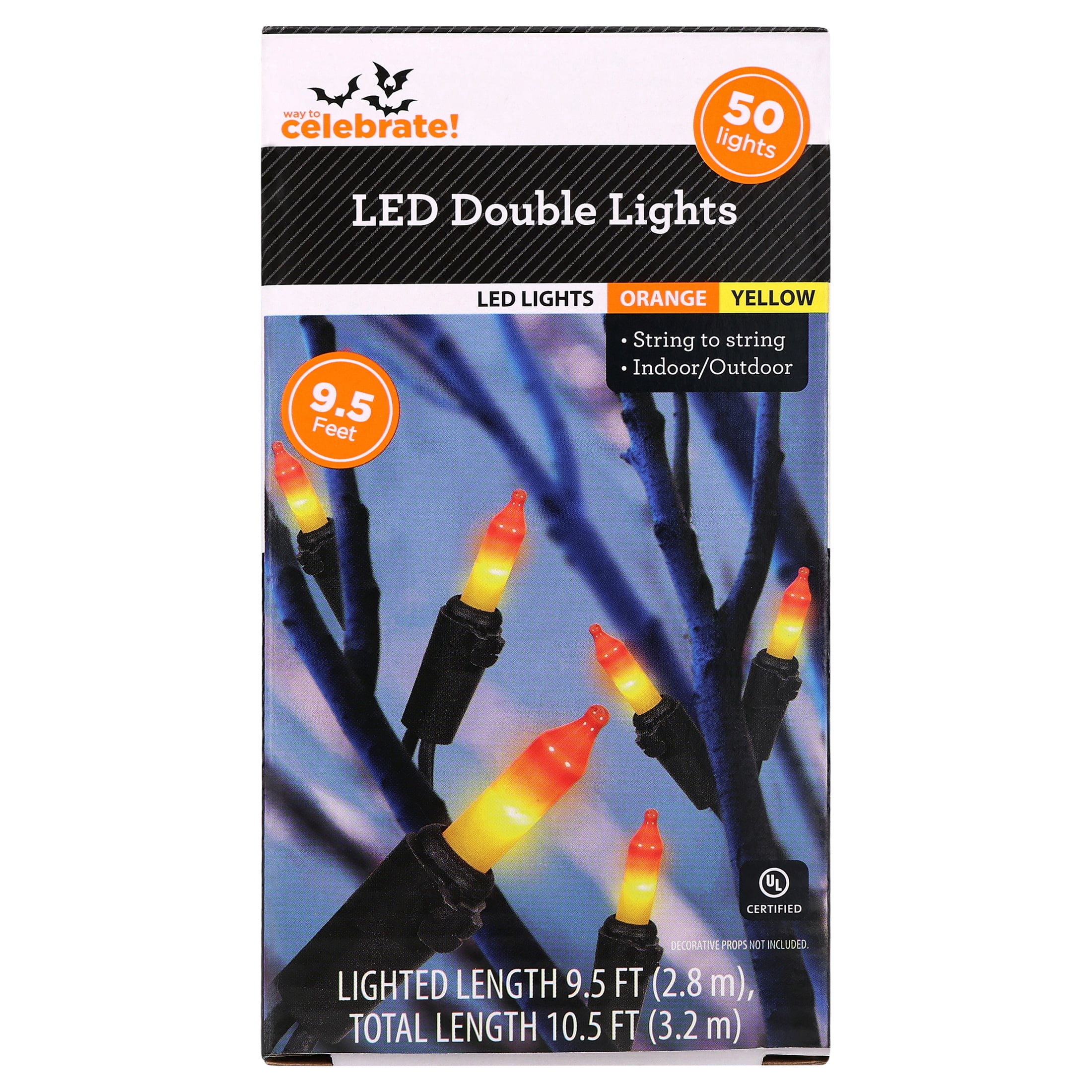 Indoor/Outdoor 50-Count LED Double String Lights, Orange and Yellow, 9.5', Halloween by Way To Celebrate