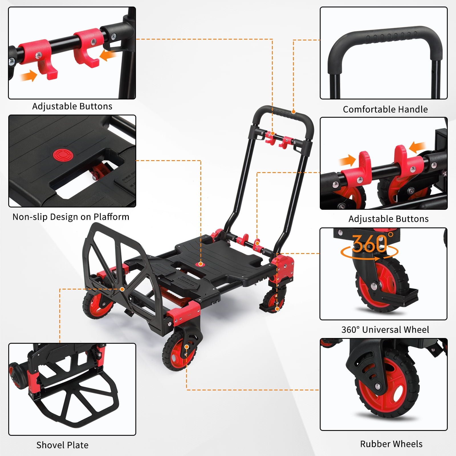 Ktaxon 2 in 1 Portable Hand Truck Hand Cart, Foldable Dolly, 330LB Capacity, with Retractable Handle