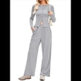 thumbnail image 1 of Conjunto de Chándal de 2 Piezas para Mujer, con Pantalones Acampanados de Yoga y Mangas Largas, Estilo Casual, A Juego. Gris S, 1 of 9