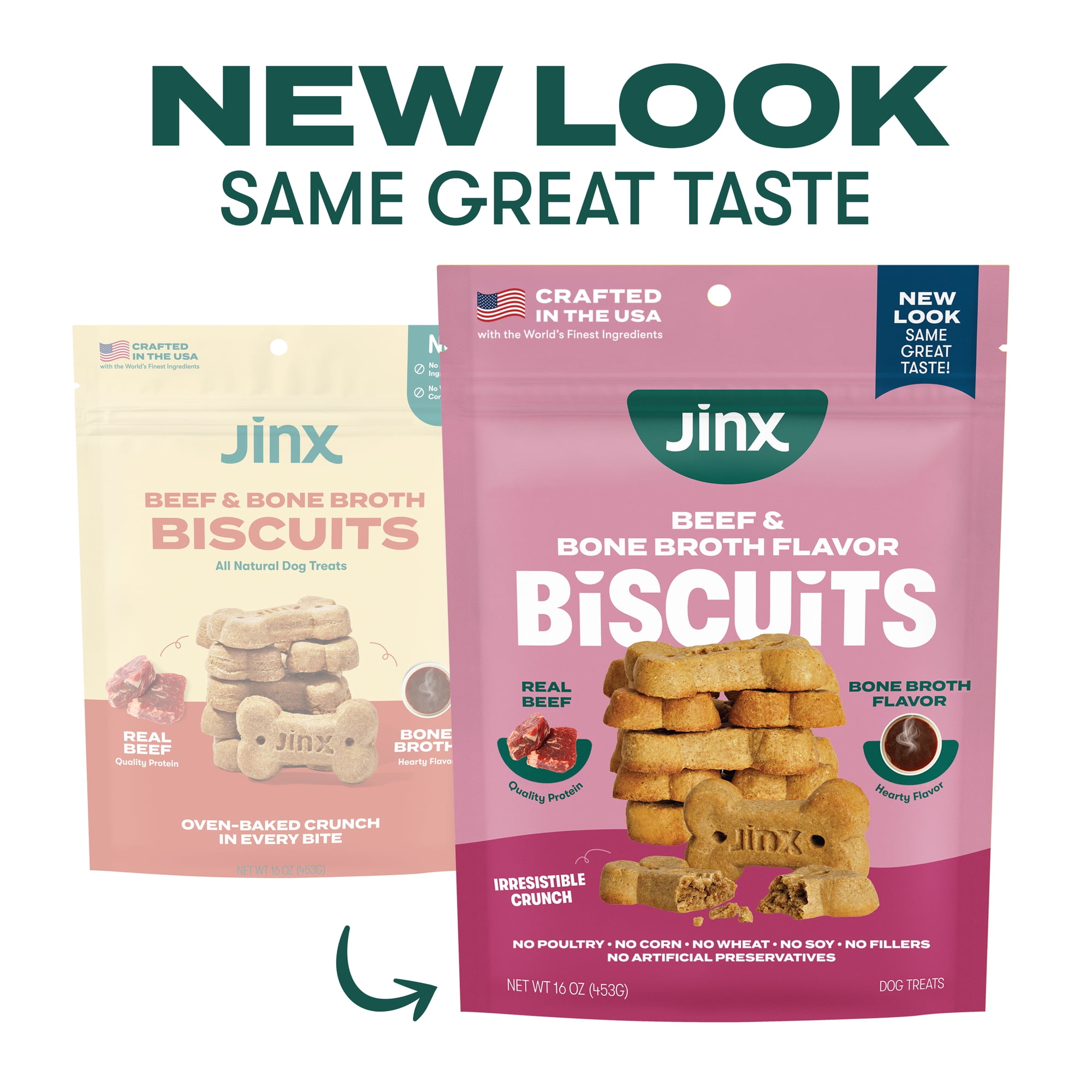 (6 pack) Jinx Beef Bone Broth Biscuits, Crunchy Dry Dog Treats, 16 oz Bag