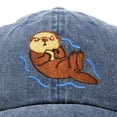 thumbnail image 2 of DALIX Otter Hat Embroidered Baseball Cap Vintage Cotton Denim Mens Womens in Navy Blue, 2 of 7