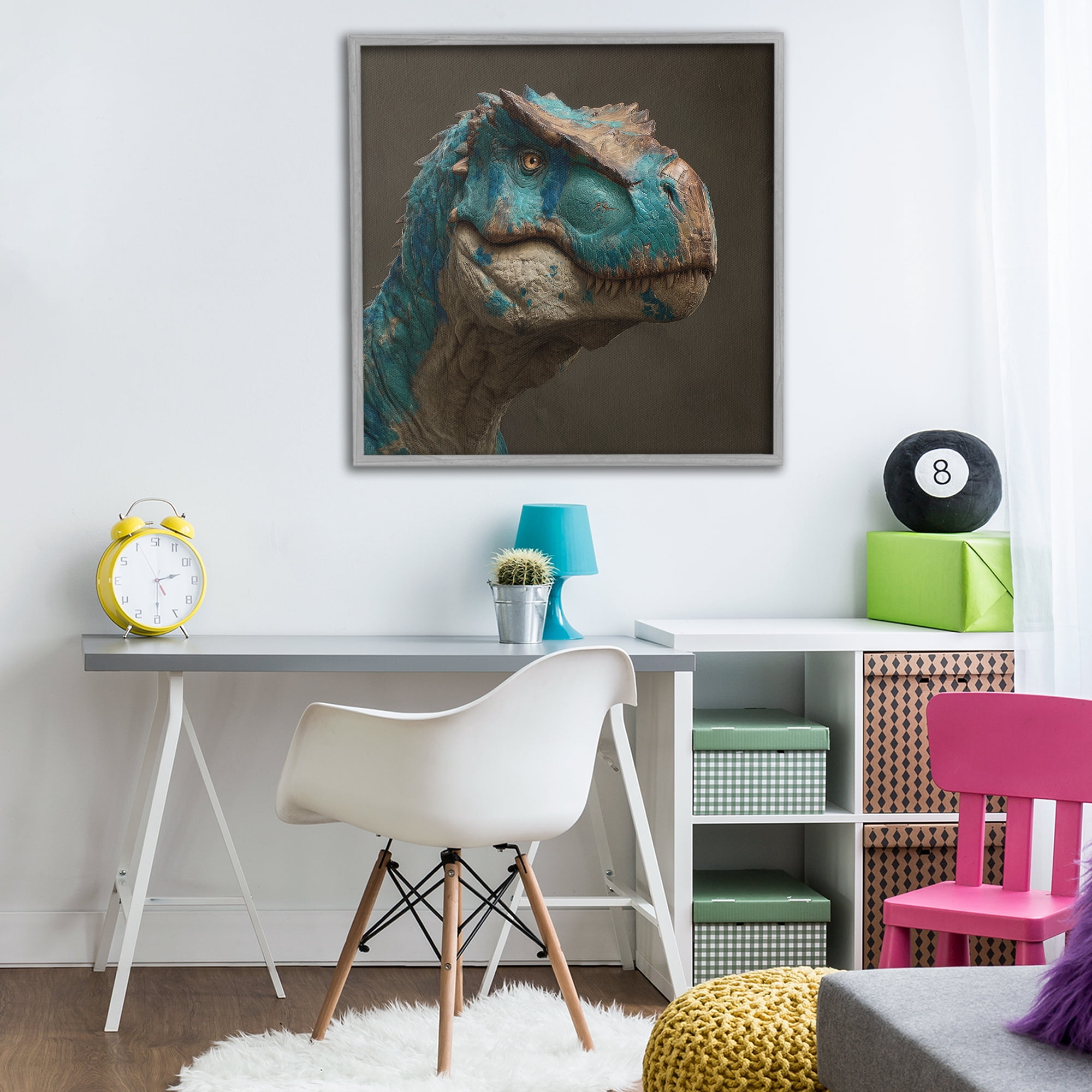 Stupell Industries Cerulean Scaled Dinosaur Detail Gray Framed Giclee Art, design by Wumples