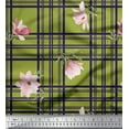 thumbnail image 1 of Soimoi Green Velvet Fabric Check & Magnolia Floral Decor Fabric Printed Yard 58 Inch Wide, 1 of 5