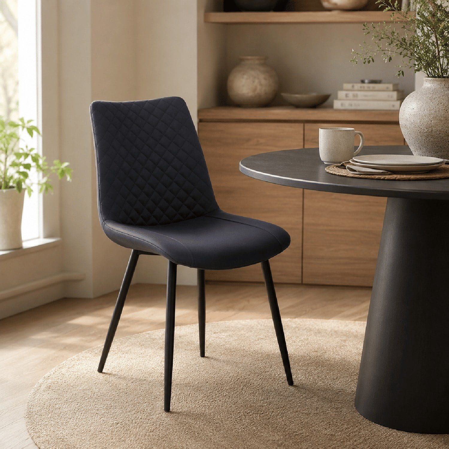 Modern PU Leather Dining Chairs, Set of 4, Diamond-Quilted Faux Leather Upholstery, Metal Frame, 300 lb Capacity, for Dining Room, Kitchen, Living Room